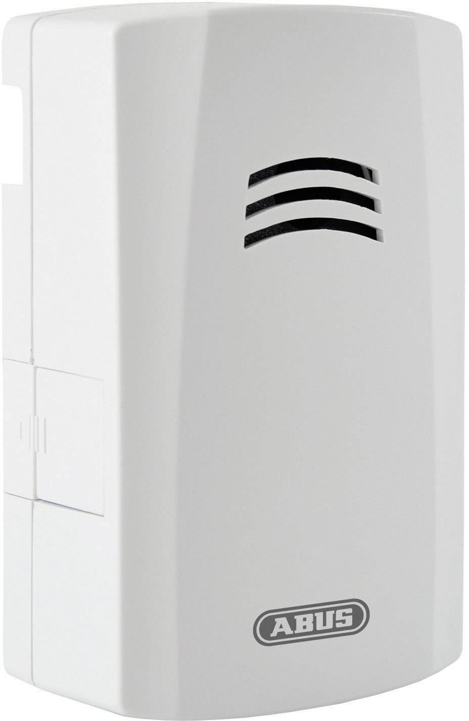 A white smoke alarm from the ABUS brand with ventilation slots on the front.