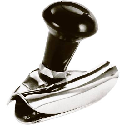 A black and silver rotary cutter with an ergonomic handle, used for cutting dough or fabric into even strips.