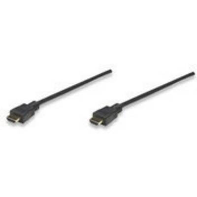 Two black HDMI cables with gold-plated connectors lie parallel on a white background.