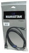 A black computer cable packaging with the inscription 'MANHATTAN'. The product is clearly visible through the transparent packaging.