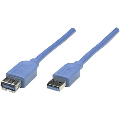 Manhattan USB cable USB 3.2 1st Gen USB-A plug, USB-A socket 2.00 m Blue gold plated connectors, UL-approved 322379-CG-5