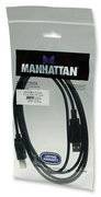 A black USB cable by the brand 'Manhattan' in a transparent plastic packaging.
