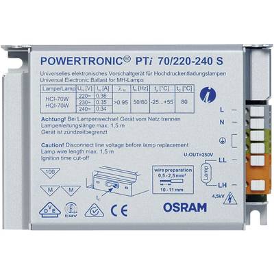 OSRAM High pressure discharge lamp Electrical ballast  70 W (1 x 70 W) for lamps, metal enclosure 