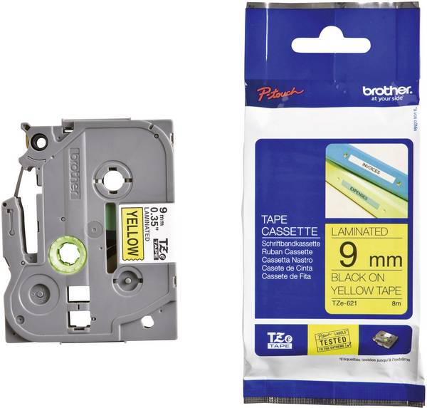 Brother TZe-621 Labelling tape PET Tape colour: Yellow Font colour: Black 9 mm 8 m
