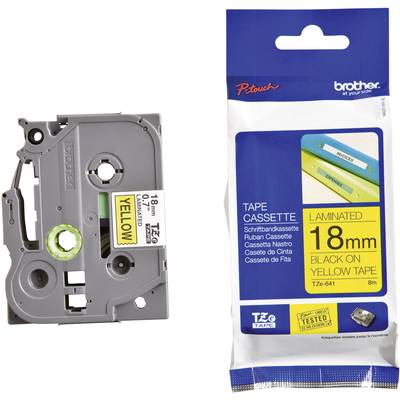 'Brother Laminated Tape Cassette, 18mm, Black on Yellow, TZe-641, 8m Roll, for Labelling Machines.'