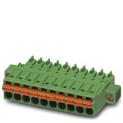 A green multi-pin connector suitable for connecting electrical cables in a circuit.