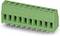 A green, rectangular connector with eight socket terminals and metallic contacts, used in electronic circuit boards.