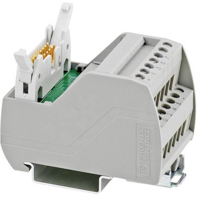 A grey, rectangular electronic module with multiple cable connections and a hinged lid that is partially open.