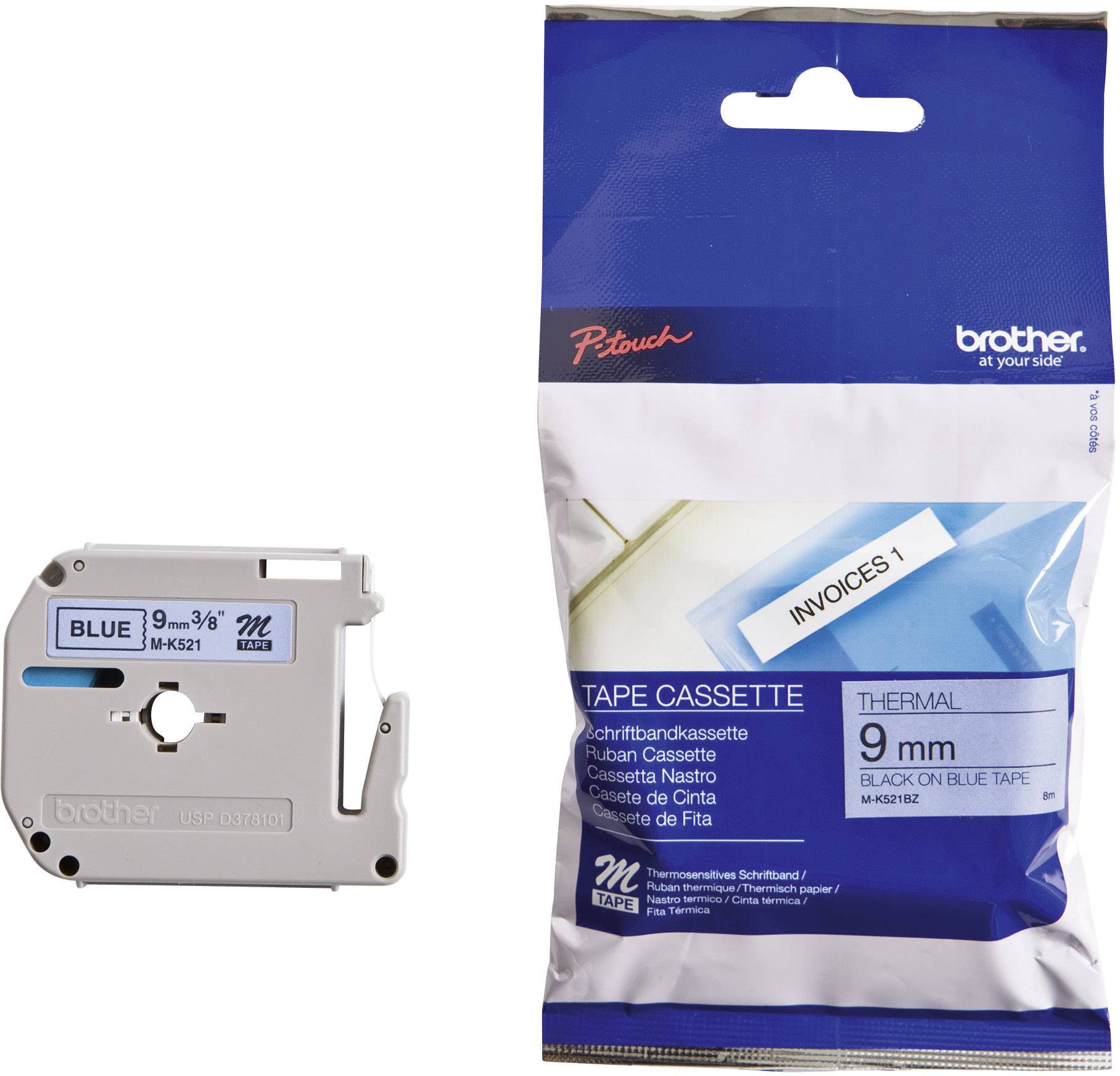 Brother M-K521 Labelling tape Plastic Tape colour: Blue Font colour: Black 9 mm 8 m