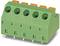 Green connector block with five inputs, orange levers, side inscription 'PHOENIX CONTACT', white pins at the bottom.