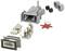 Kit for industrial plugs shown in individual components, comprising housing, screws, seals, and covers.