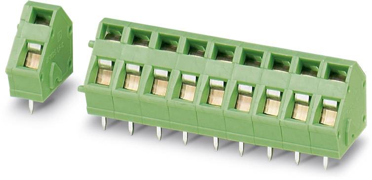Green multi-pole connector, suitable for printed circuit board mounting in electronic devices.