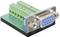 'A green VGA port connected with metal on a circuit board. The adapter has numbered terminals for wire connections.'