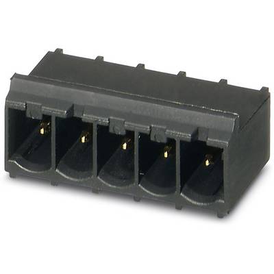 Black 5-pole electrical terminal block with gold-coloured contacts, used for electronic connections.