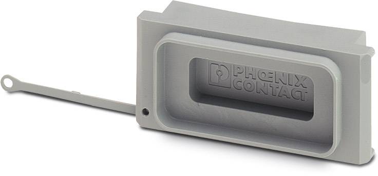 Grey plastic building block with integrated slider and 'Phoenix Contact' logo. Used in electrical installations.