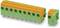 Green printed circuit board terminal block with orange levers, consisting of a long and a short module for electrical connection.
