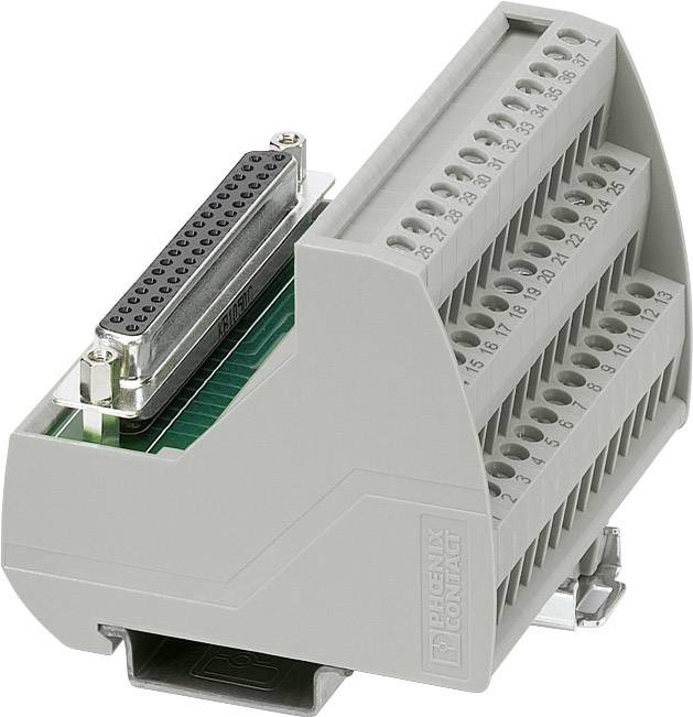 'Grey-green electrical connector plug with multi-row terminals for cables, suitable for technical applications.'