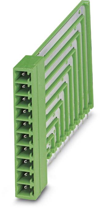 A green multi-pin connector with pins arranged in a staggered configuration, used for electrical wire connection.