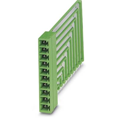 A green multi-pin connector with pins arranged in a staggered configuration, used for electrical wire connection.