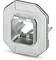 Metallic steel socket with a square internal cavity and rounded corners, suitable for industrial applications.