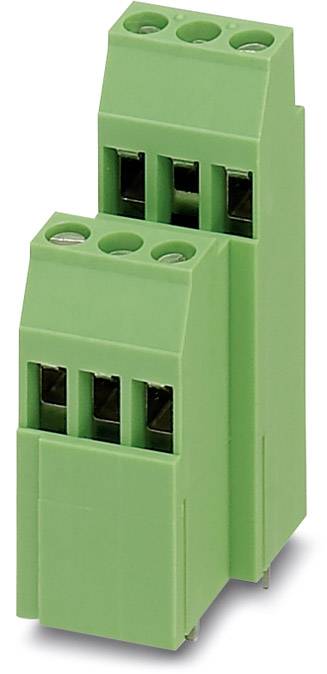Two green connector plugs side by side, suitable for printed circuit board mounting in electronic circuits.
