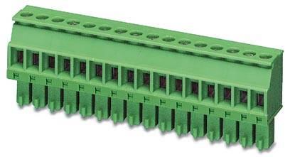 Green multi-terminal plug-in terminal block, suitable for electrical connections in electronic devices.