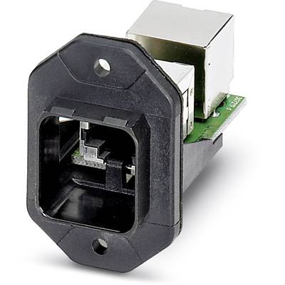 A black RJ45 network plug on a circuit board.