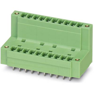 A green, multi-pin connector with metal contact pins, used for electrical connections.