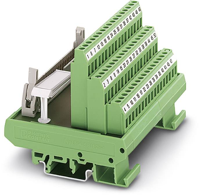 Green terminal block with multiple connections. Labelled from 1 to 20. Key component of an electrical circuit.