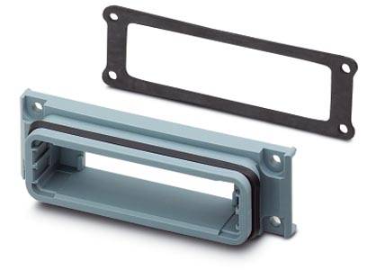 A long, grey plastic frame with a rectangular opening and a black sealing strip beside it.