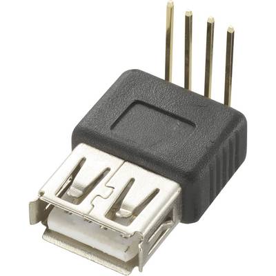 USB adapter with a black plastic casing and four gold-plated pins. Suitable for connecting devices with different ports.