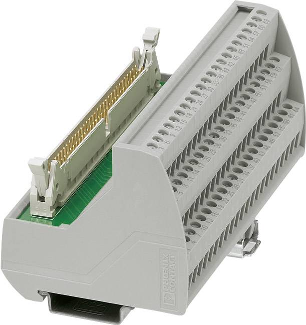 A grey, three-storey electrical connection module with printed circuit board connection from Phoenix Contact, suitable for wiring electrical signals.