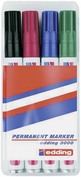 Edding 3000 4-3000-4-1999 Permanent marker Black, Red, Blue, Green waterproof: Yes