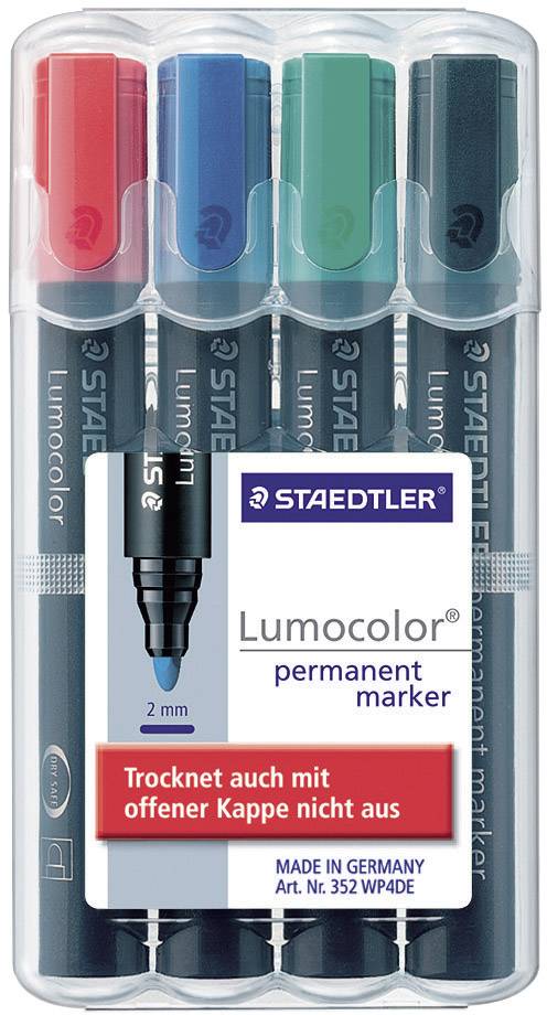 Перманентные маркеры 4 цвета. Staedtler Lumocolor no permanent.