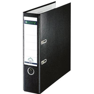 A black lever arch file with two silver lever mechanisms and a label for annotations.