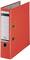 Red Lever Arch File by Leitz with label for writing and lever mechanism. Ideal for document organisation.