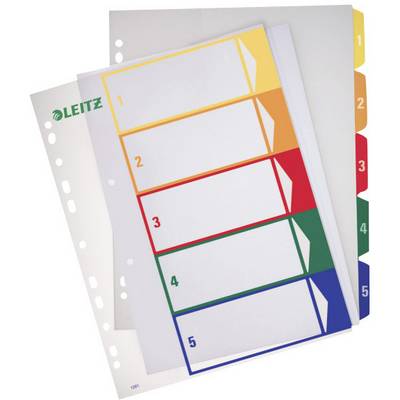 A 5-part index with coloured tabs, numbered from 1 to 5. Each page features a wide, writable field.
