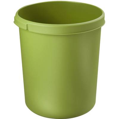 Green plastic cylindrical waste bin, with no visible contents. Suitable for use in the home or office.
