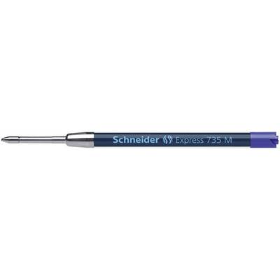 A blue ballpoint pen with the inscription 'Schneider Express 735 M' on the barrel.