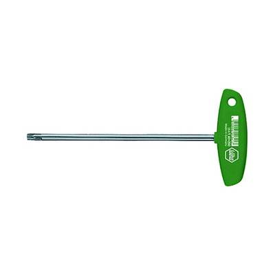 Green T-handle Torx key with long shaft, suitable for loosening or tightening Torx screws.