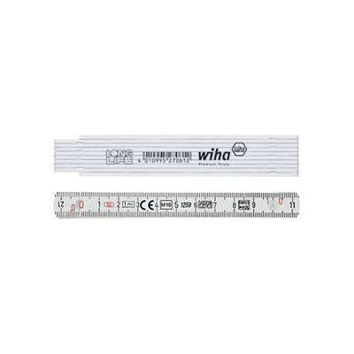 Wooden folding ruler with 'Wiha' inscription. Centimetre and millimetre markings are indicated on the front side up to 200 cm.