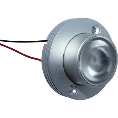 Silver-coloured electromechanical buzzer with two black and red wires attached to it.