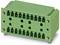 A green connector module with multiple terminal blocks, commonly used in electronic control cabinets or devices.