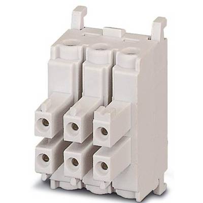 A triple white plastic plug with six terminals, arranged vertically.