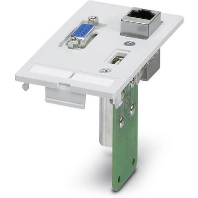 A wall-mounting interface panel with VGA and network sockets on a circuit board. Used for connecting devices via these interfaces.