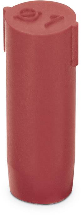 A red, cylindrical object with a smooth surface and a slightly domed upper area.