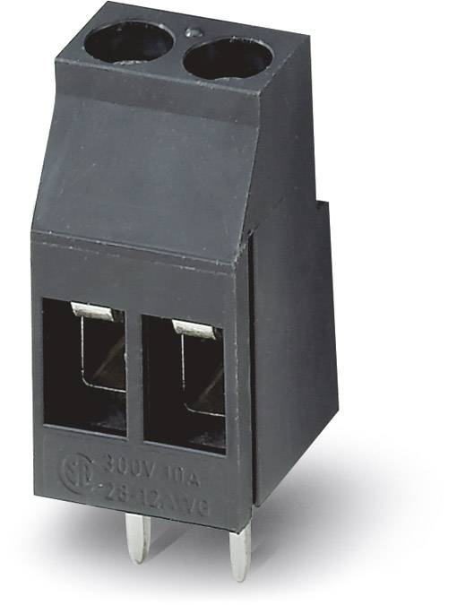 Black connector with two sockets and three metal pins, suitable for 300V and 11A.