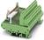 Green electrical terminal block, rectangular, with multiple connection rows and mounting clips, on a white background.