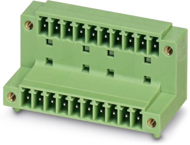Green, rectangular multi-point connector for electronic connections.