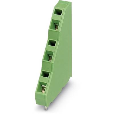 Green electrical connector with five connection points in a slim, vertical design.